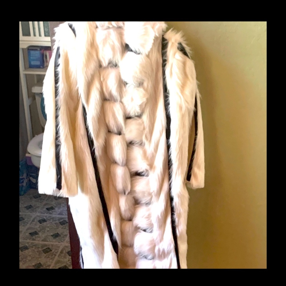 NWT Fur and leather hooded trench coat.